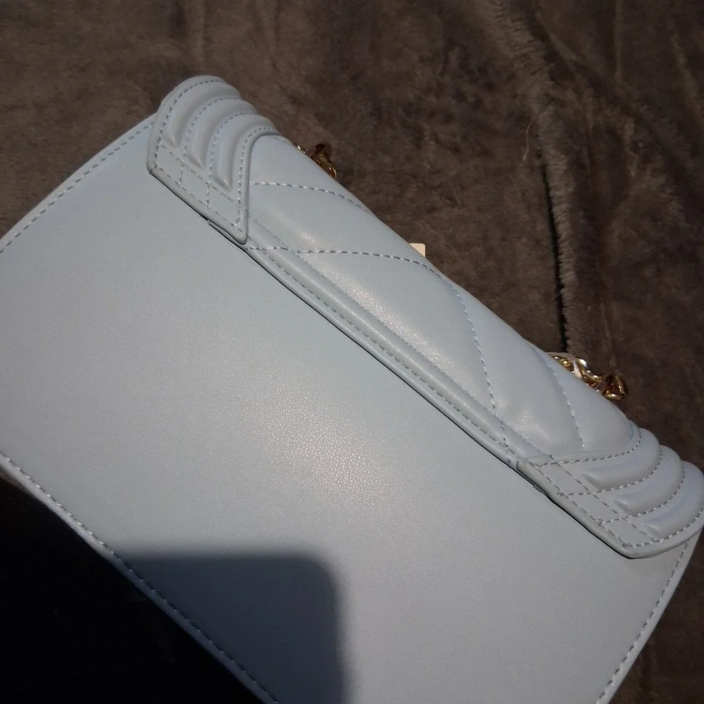 Valentino Orlandi Quilted Crossbody Shoulder Bag Baby Blue Gold Hardware NWT